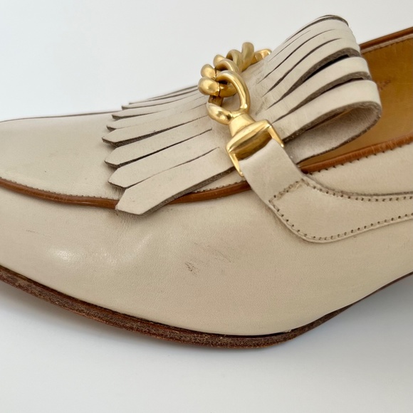 Vintage Cream Celine Heeled Loafers with Gold Chain IT 40 - Picture 9 of 14